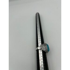 NEW Statement Ring Silver Tone Turquoise Oval Stone Textured Design Size 11